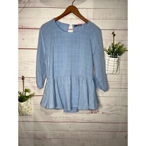 Blue & White Window Pane Plaid Blouse Size Large